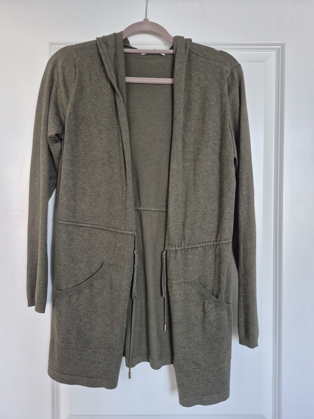 Lightweight Hooded Open-Front Cardigan Sweater - Olive